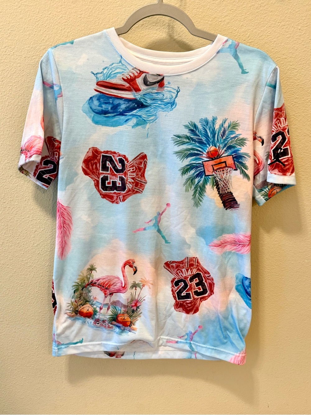 Jordan Kids' Short-Sleeve Tee in Light Blue with Red & Pink Accents